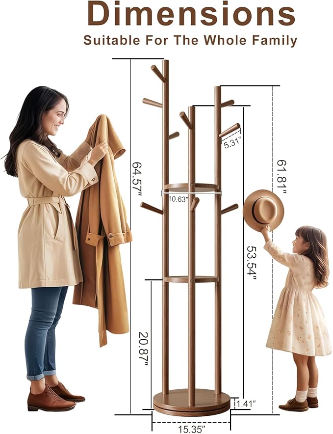 Solid Wood Rotary Coat Rack, Freestanding Coat Rack - Image 4