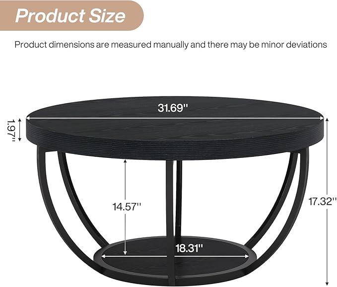 Tribesigns Black Round Coffee Table, 31.7" Modern 2-Tier Circle Coffee Table - Image 2