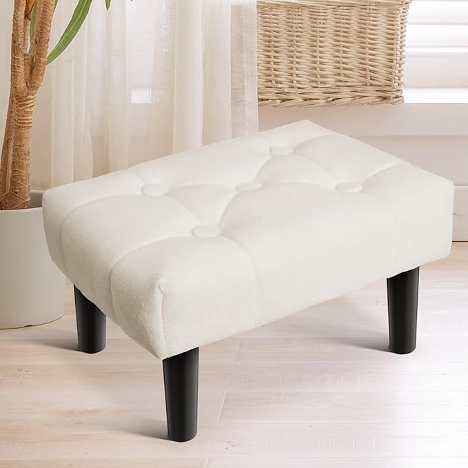 HOUCHICS Small Footstool Ottoman, Velvet Soft Footrest Ottoman by HOUCHICS