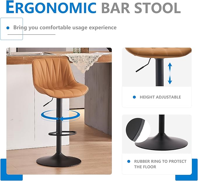 YOUNIKE Saffron Bar Stools Set of 2, Tan Swivel Barstools - Image 5