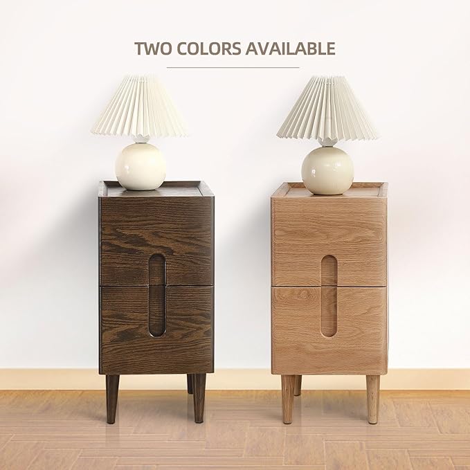 Solid Wood Bedside Table Nightstands, Slim Narrow Oak Real Wooden Mid-Century - Image 7