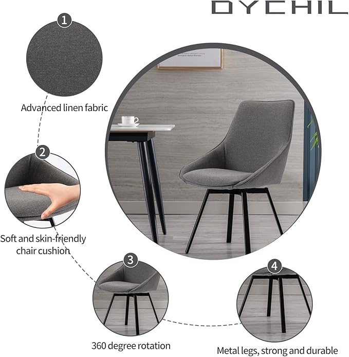 Dining Chairs Set of 2 Dark Grey Living Room Chairs Fabric Upholstered Kitchen - Image 5