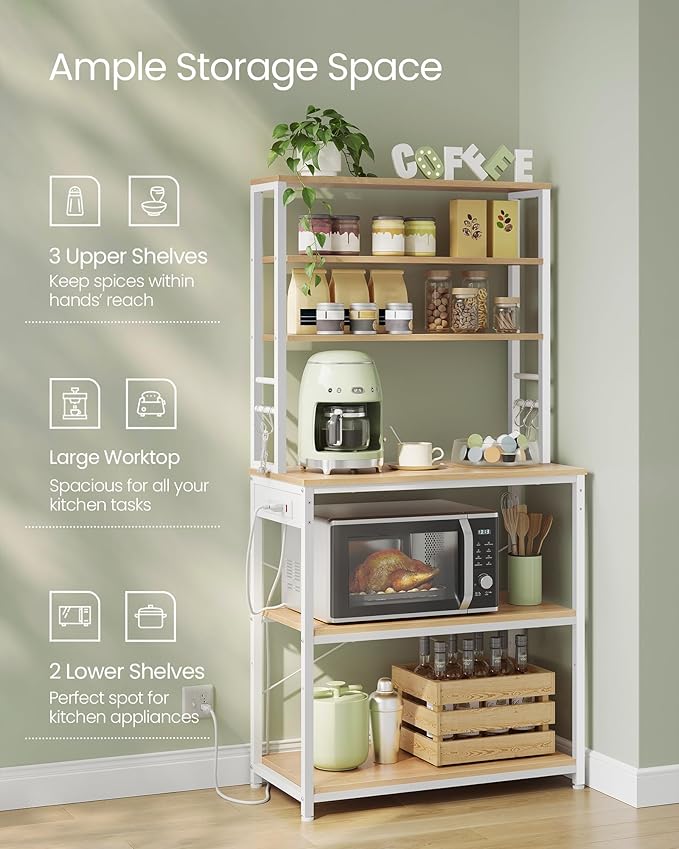 VASAGLE Bakers Rack with Power Outlet, 31.5 Inches Coffee Bar - Image 4