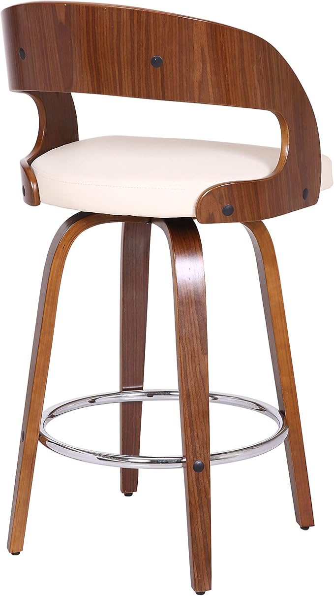 Armen Living Shelly 26" Counter Height Swivel Cream Faux Leather and Walnut - Image 8