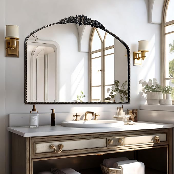 Black Brushed Gold Antique Mirror, Traditional Vintage Mirror - Image 3