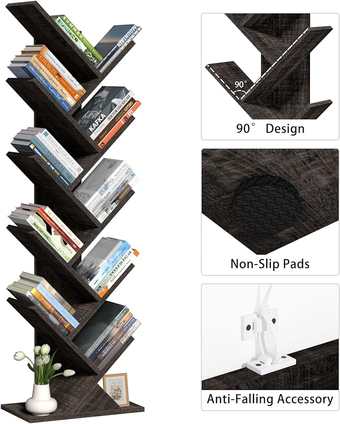 10 Tier Tree Book Shelf, Floor Standing Wood Bookshelf - Image 8