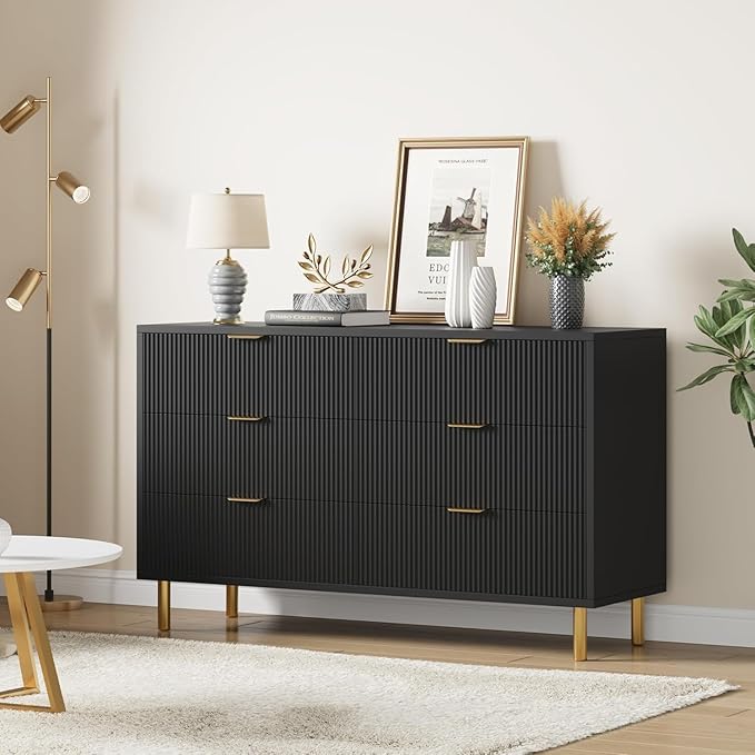 GarveeHome Black Dresser, Modern 6 Drawer Dresser by GarveeHome