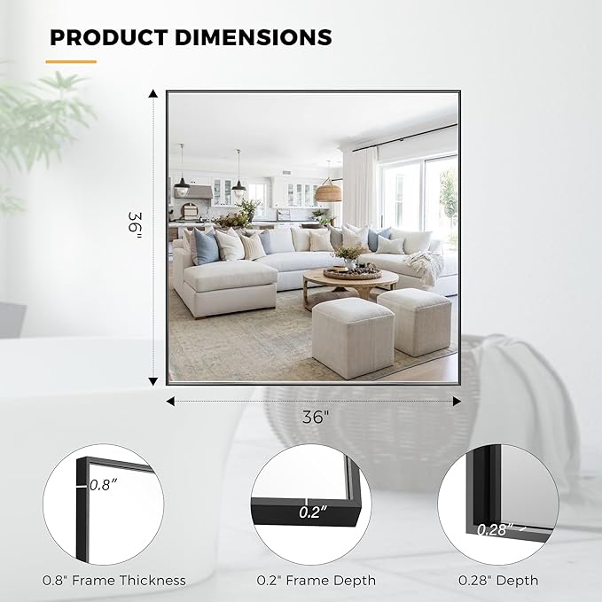 36x36 Inch Black Bathroom Mirror - Image 9