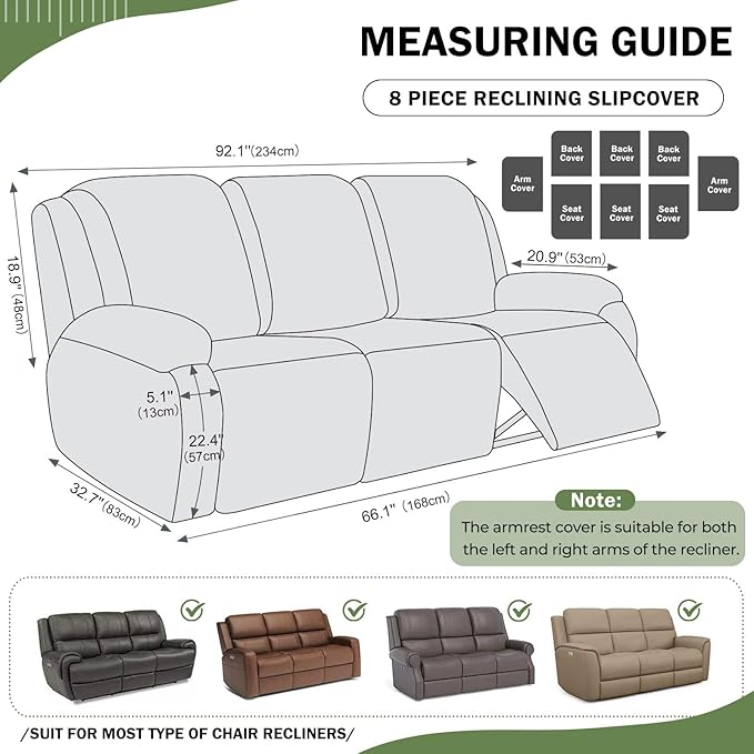 vctops 8 Pieces Geometric Jacquard Plush Recliner Sofa Covers Soft Fuzzy Fluffy - Image 2