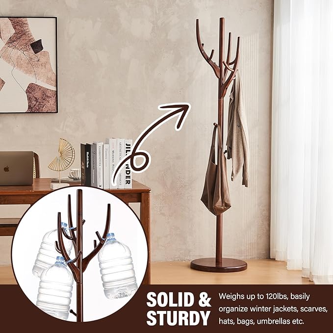 CozyDH Coat Rack Freestanding Solid Wood Coat Rack Stand, Coat Tree Freestanding - Image 5