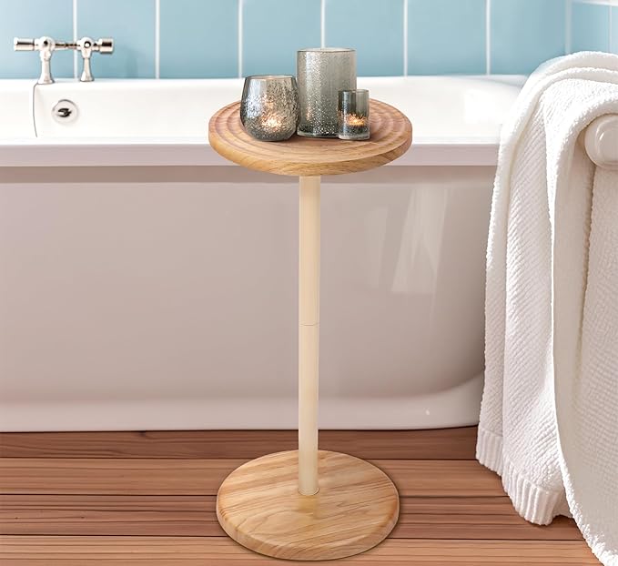 ZYBT Pedestal Side Table, 10.24" Natural Wood Round Coffee Table, Drink Table - Image 6