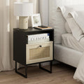 Masupu Boho Night Stand, Small Rattan Side Table, Wood Nightstand by Masupu
