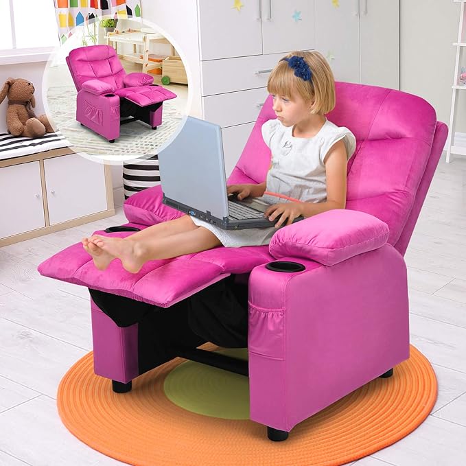 Costzon Kids Velvet Recliner Chair - Image 9