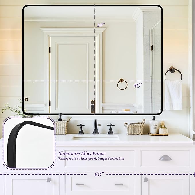 Bathroom Mirror, Rectangular Aluminum Alloy Frame Contemporary Hanging Mirror - Image 8