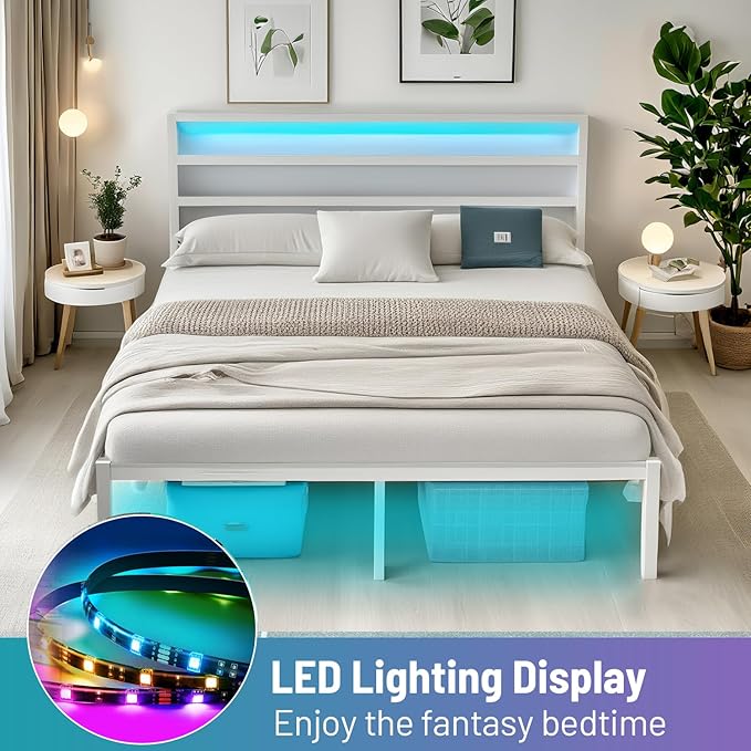 Full Size Bed Frame with Headboard, Heavy Duty Steel Slats Support-LED Bed - Image 6
