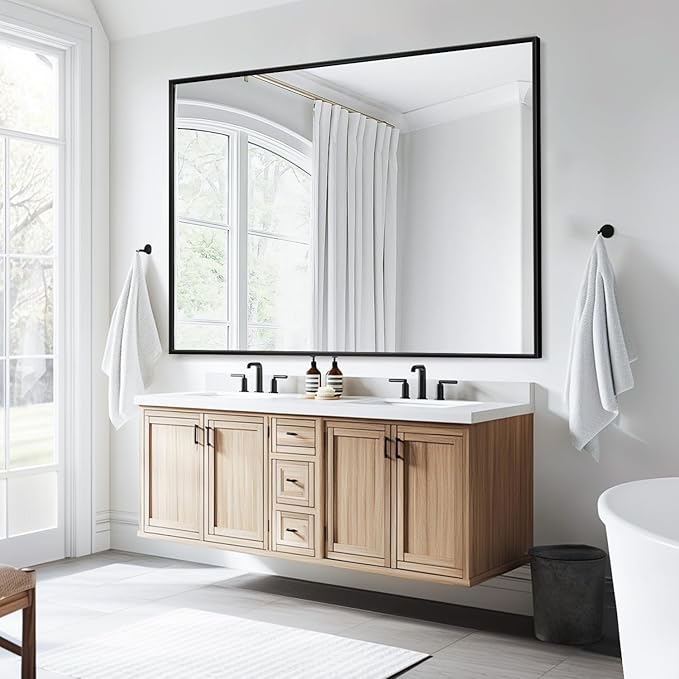 Bathroom Mirror, Rectangular Aluminum Alloy Frame Contemporary Hanging Mirror - Image 3