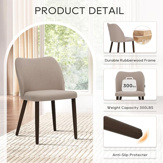 COLAMY Upholstered Dining Chairs Set of 4, Fabric Dining Room Kitchen Chairs - Image 4