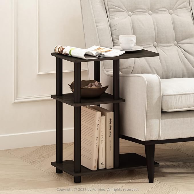 Furinno Turn-N-Tube C-Shape Sofa Side Table, Espresso/Black, Plastic Pole - Image 2