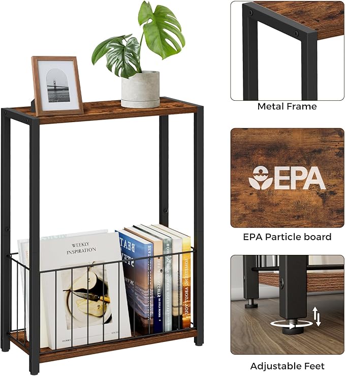 Narrow Side Table with Magazine Holder, Skinny End Table Perfect - Image 5