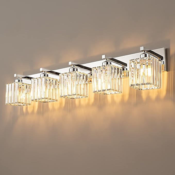 Modern Vanity Light 5-Lights Chrome Crystal Bathroom Wall Light Fixtures by FDPBY