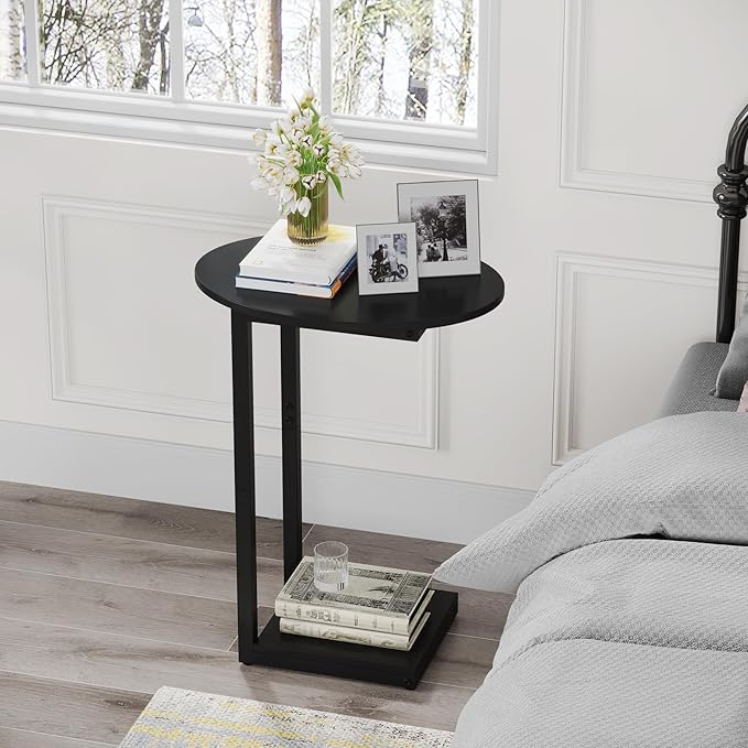 Hosfais Small Side Table End Table, C-Shaped Wood Coffee Table TV Tray - Image 6