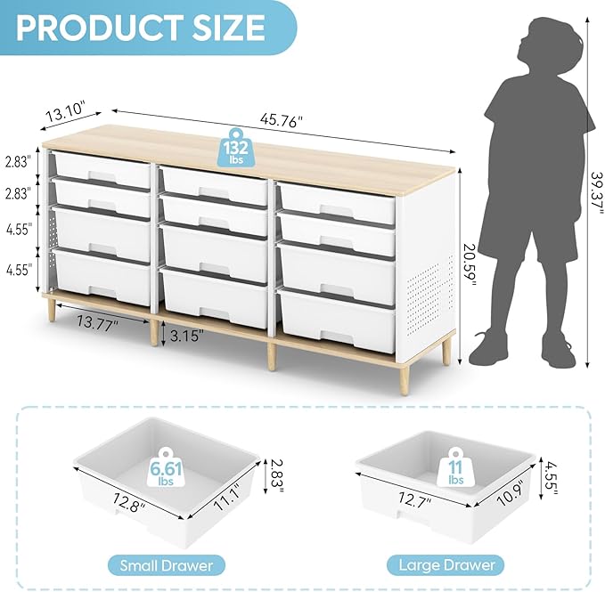 12-Drawer Storage Cabinet with Wooden Tabletop, Versatile Cube Storage - Image 3