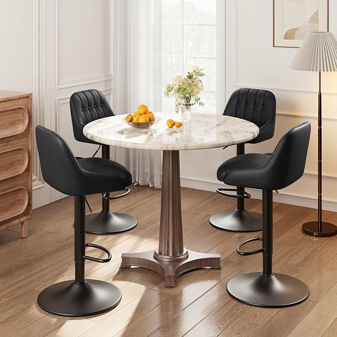 Bar Stools Set of 4, Swivel Bar Chairs, Modern Adjustable PU Leather - Image 8