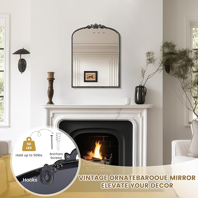 WallBeyond Gold Vintage Arched Wall Mirror, 24x32 Inch, Living Room - Image 6