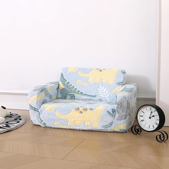 Foldable Kids Sofa Extra Wide for 2 Seats, Soft Kids Fold Out Couch Glow in The - Image 7