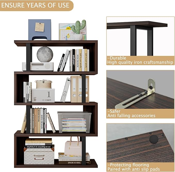 SORCEDAS Bookshelf Geometric Bookcase S Shaped Industrial Bookshelf Storage - Image 5