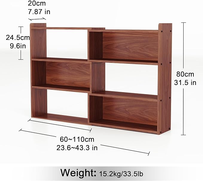 Open Shelf Low Bookcase, Wooden 4-Tier Floor Standing Expandable 25-47 inch - Image 2