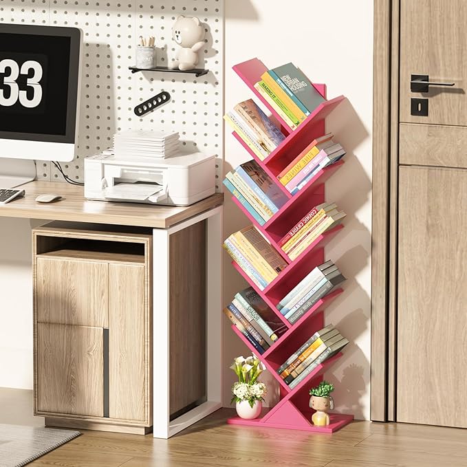 10 Tier Tree Book Shelf, Floor Standing Wood Bookshelf - Image 4