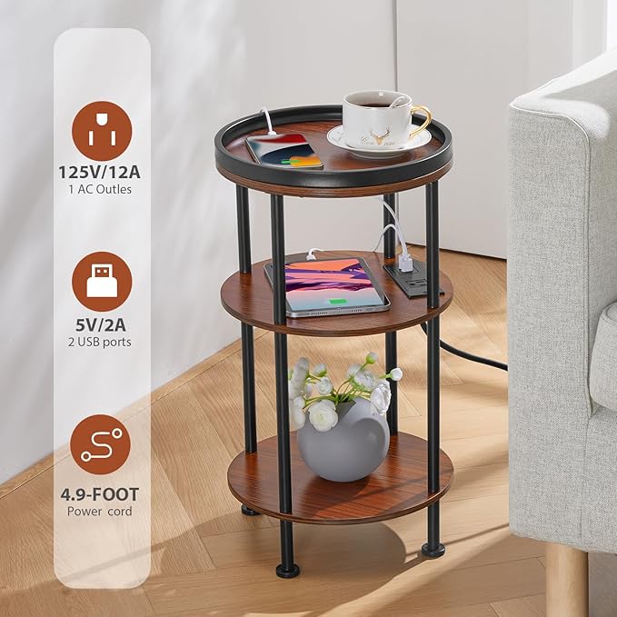 Small Round Side Table with Charging Station - Image 4