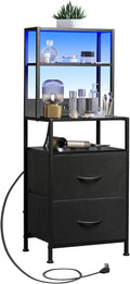 WLIVE Nightstand with Charging Station, LED Night Stand with 2 Drawers and 4 by WLIVE