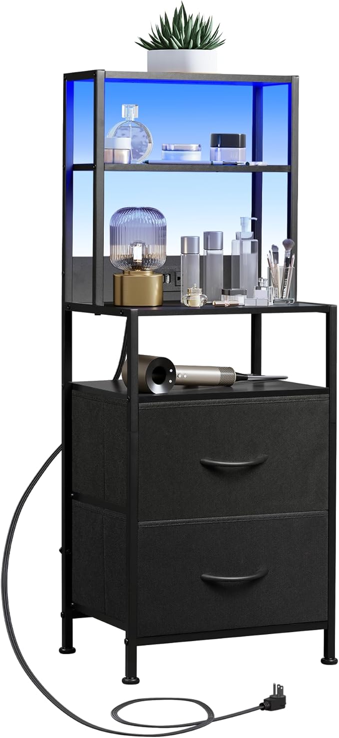 WLIVE Nightstand with Charging Station, LED Night Stand with 2 Drawers and 4 by WLIVE