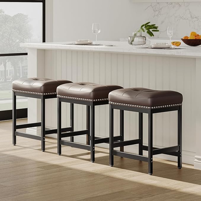 MALOL Set of 6 Saddle Bar Stools Counter Height 24.4”, Backless Barstools - Image 9