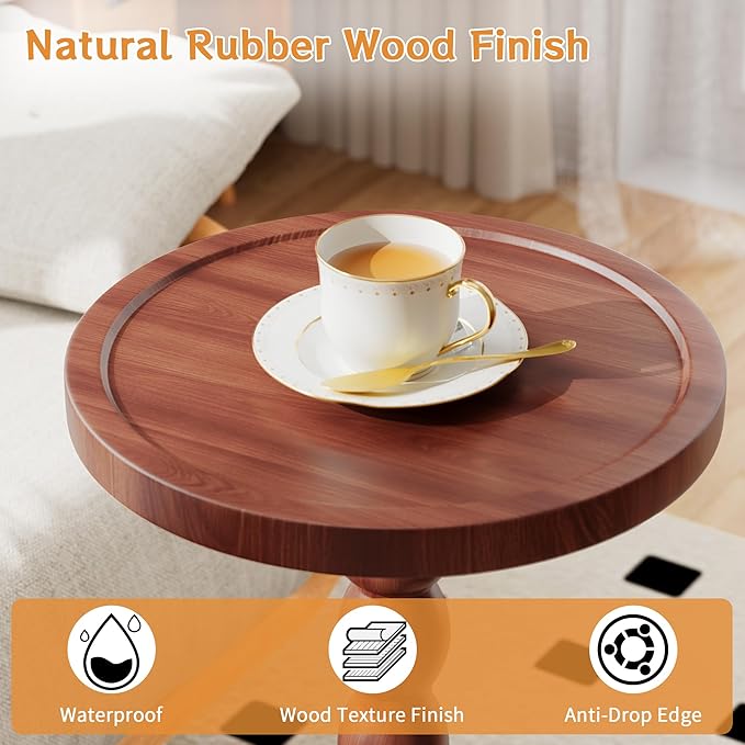 Solid Wood Drink Table, Rubber Wood‌ Small Round Side Table - Image 4