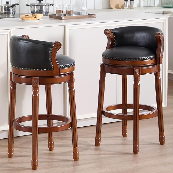 Cow top Leather Wooden Bar Stools, 29.5" Bar Height Bar Chair - Image 9