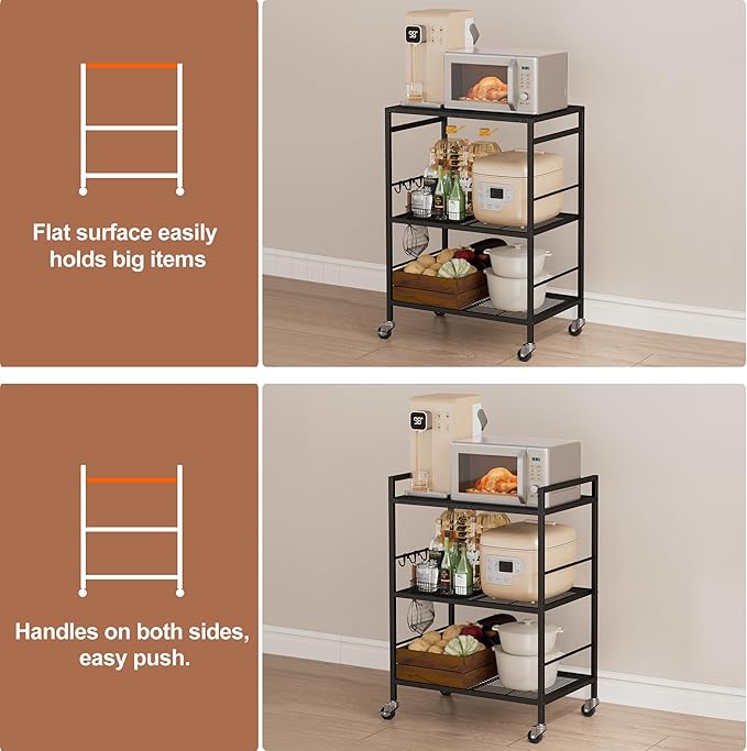 3-Tier Kitchen Cart with Adjustable Shelves - Image 6