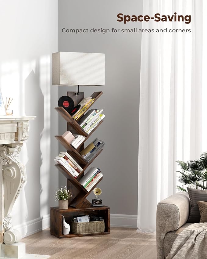 6 Tier Tree Bookshelf with Smart Light, Small Bookcase Tower with Remote Control - Image 6
