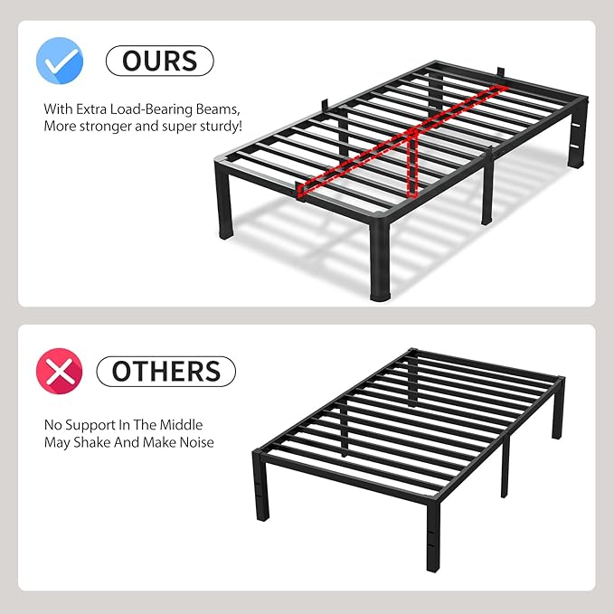 18 Inch Twin XL Bed Frame, 3500Lbs Heavy Duty Metal Platform - Image 4