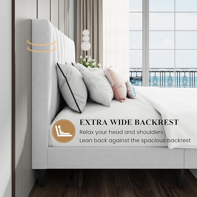 SHA CERLIN Full Bed Frame/Velvet Upholstered Platform Bed Frame - Image 5