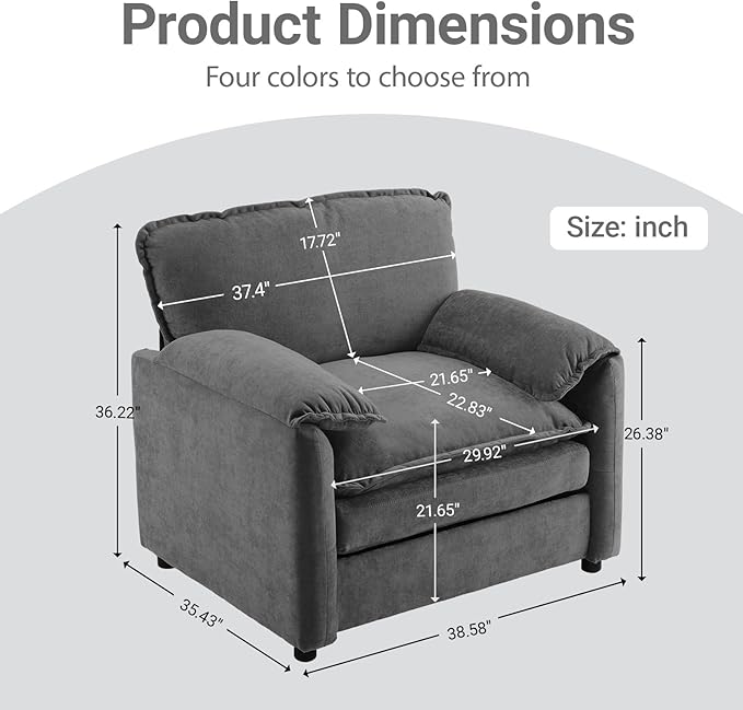 Ball & Cast 38" Oversized Chenille Lounge Chair, Reading Armchair - Image 2