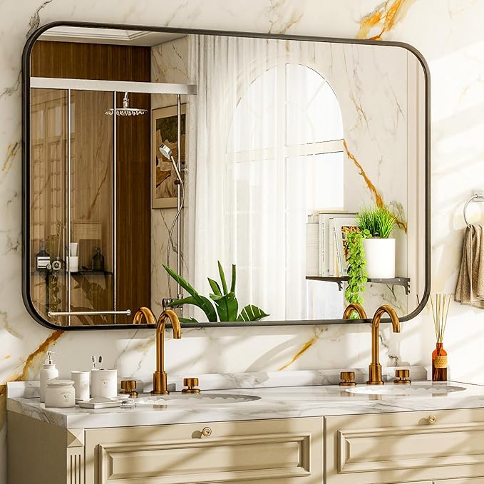 30 x 40 Inch Bathroom Mirror, Rounded Rectangular Vanity Mirror by EASLY