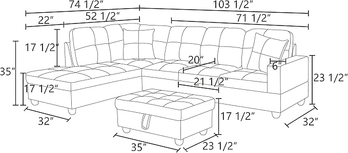 NicBex Sectional Couch 3 Pieces Sofa Set - Image 2
