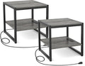 Homieasy End Table with Charging Station, 20 Inch Mini Fridge Stand with 2-Tier by Homieasy