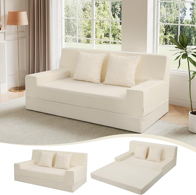 MeMoreCool Boneless Folding Sofa Bed Queen, Corduroy Convertible Sleeper Chair by MeMoreCool