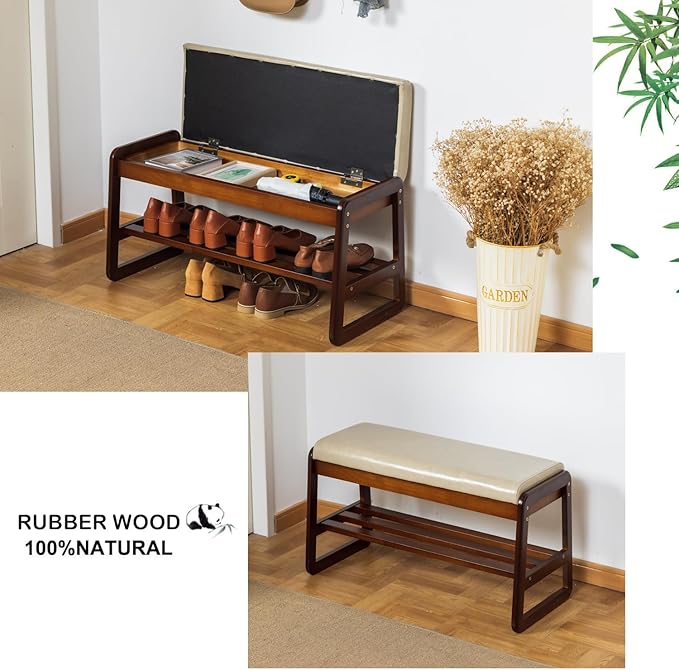 latifolia Solid Wood Bench, Entryway Shoe Bench - Image 4