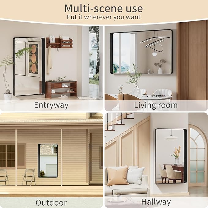 Koonmi Black Wall Mirror for Bathroom, 36x60 Inch Matte Deep Framed Rounded - Image 9