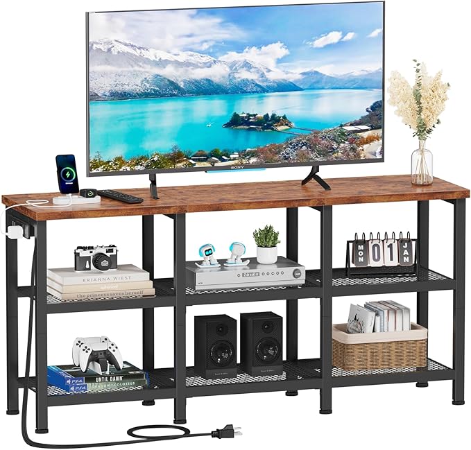 Furologee TV Stand with Power Outlets, Small Entertainment Center with Open by Furologee